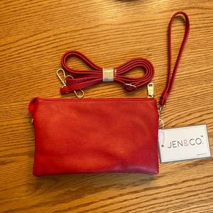 NWT RED RILEY 3 COMPARTMENT CROSSBODY/WRISTLET -JENCO purse